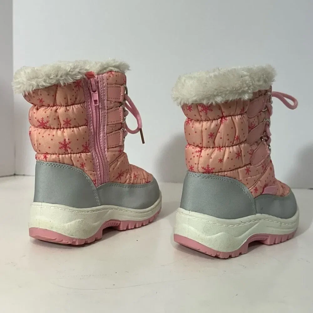 Apakowa Kids Pink and Gray Snow Boots | Little Girl Size 25 (8.5/9)